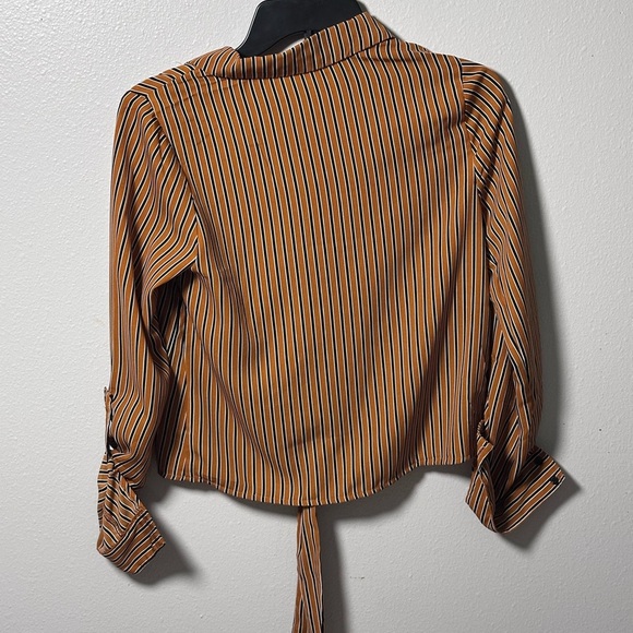 Women Striped Button Down Shirt tie Knot Brown size S - Picture 5 of 8